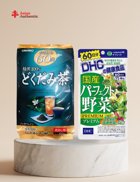 Healthy and beautiful duo DHC vegetable pills and Orihiro detoxifying fish mint tea 60 packs