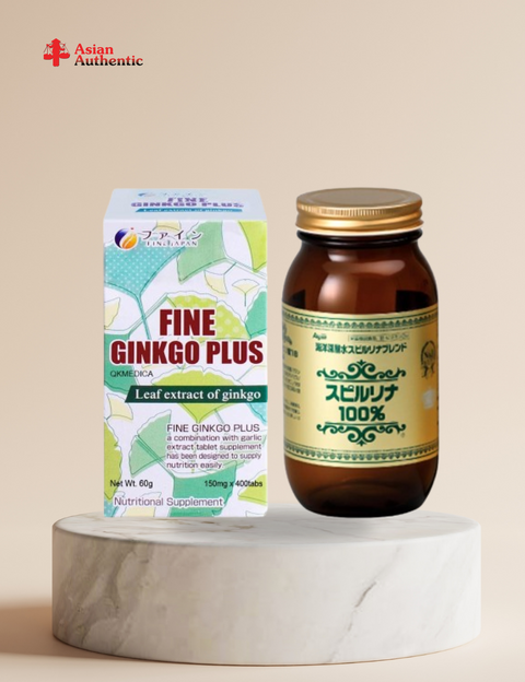 Fine Ginkgo Plus memory duo 400 tablets and Spirulina brain supplement duo 2200 tablets