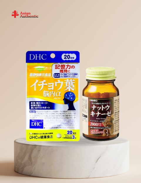 A duo of health pills to support stroke treatment Orihiro Nattokinase and DHC brain tonic for 20 days