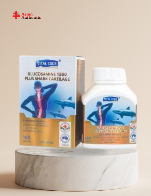 Pills that support the maintenance of health and function of joints and cartilage Vital Code Glucosamine 1500 Plus Shark Cartilage (100 pills/box)