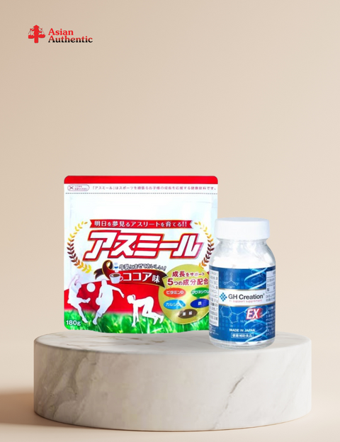 The duo to help increase baby's height GH Creation pills and Asumiru milk 180g (Cocoa flavor)